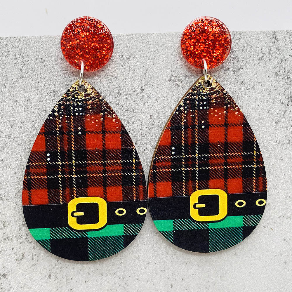 Wholesale Christmas Water Drop Wooden Earrings
